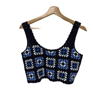 Sincerely Jules Anthropologie Crochet Crop Tank Top Extra Small Blue Festival